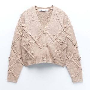 ZARA TEXTURED FLORAL KNIT CARDIGAN NWT